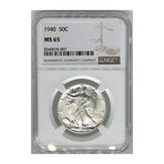 1940 P - PHILADELPHIA - WALKING LIBERTY HALF DOLLAR NGC MS 65 # 007