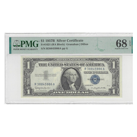 1957 B $ 1 Silver Certificate HIGH GRADE PMG 68 # 986