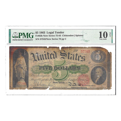 1863 $ 5 Legal Tender Note PMG 10  FR 63 B # 343