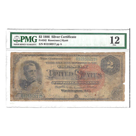 1886 $ 2 Silver Certificate PMG 12 # 217
