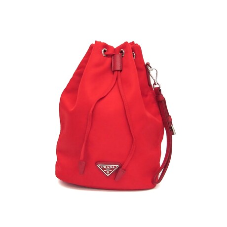 Prada // Nylon + Leather Drawstring Pouch Purse // Red // Pre-Owned