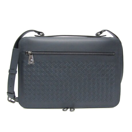 Bottega Veneta // Intrecciato Leather Briefcase Shoulder Bag // Navy Blue // Pre-Owned
