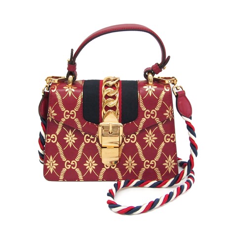 Gucci // Sherry Line Embossed Leather Handbag // Gold + Red // Pre-Owned