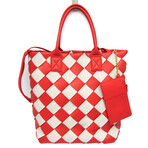 Bottega Veneta // Maxi Intrecciato Leather Tote Shoulder Bag // Off-White + Orange-Red // Pre-Owned