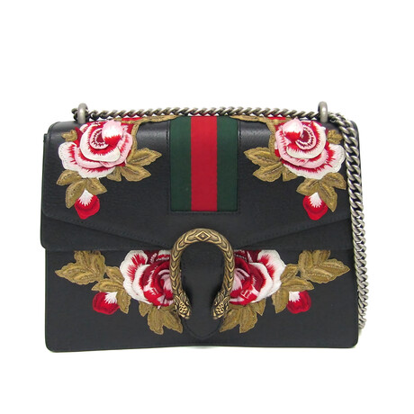 Gucci // Dionysus Flower Leather Shoulder Bag // Black // Pre-Owned