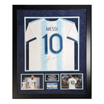 Lionel Messi // Argentina // Autographed Shirt + Framed // Light Blue Stripes