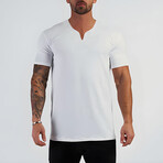 Split Neck Short Sleeve T-Shirt // White (M)