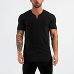 Split Neck Short Sleeve T-Shirt // Black (L)