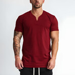 Split Neck Short Sleeve T-Shirt // Burgundy (L)