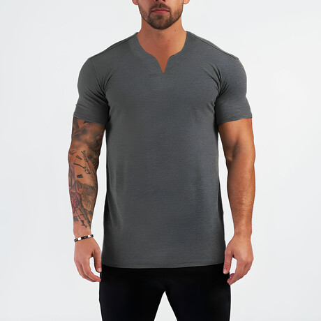 Split Neck Short Sleeve T-Shirt // Gray (XS)