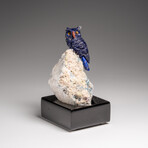 Genuine Hand Carved Lapis Lazuli Owl on a Quartz Matrix // 3.5"H