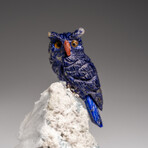Genuine Hand Carved Lapis Lazuli Owl on a Quartz Matrix // 3.5"H