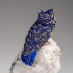 Genuine Hand Carved Lapis Lazuli Owl on a Quartz Matrix // 3.5"H