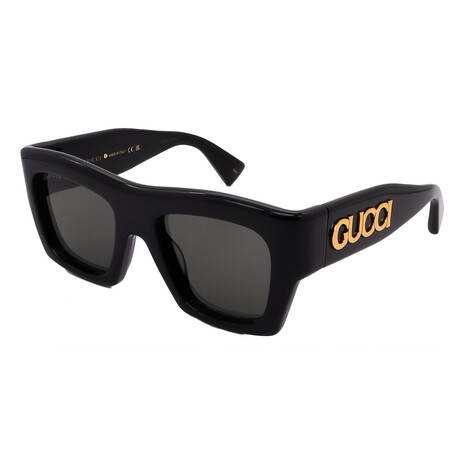 Unisex  // GUCCI GG1772S 001 Square Sunglasses // Black Gold + Dark Gray Lenses
