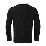 Front Striped Long Sleeve Quarter-Zip Polo Shirt // Black + White (XL)