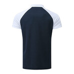 Raglan Short Sleeve Quarter-Zip Polo Shirt // Dark Blue + White (L)