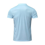 Soft Striped Short Sleeve Quarter-Zip Polo Shirt // Light Blue (2XL)