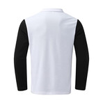 Blocked Long Sleeve Quarter-Zip Polo Shirt // White + Black (S)