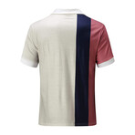 Blocked Striped Short Sleeve Quarter-Zip Polo Shirt // Beige + Navy + Pink (XL)