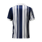 Striped Short Sleeve Quarter-Zip Polo Shirt // Blue + White (L)