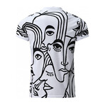 Short Sleeve Contrast Collar Quarter-Zip Polo Shirt // White + Black (2XL)