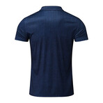 Soft Striped Short Sleeve Quarter-Zip Polo Shirt // Dark Blue (M)