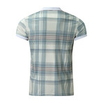 Plaid Short Sleeve Contrast Collar Quarter-Zip Polo Shirt // Light Blue (S)