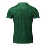 Soft Striped Short Sleeve Quarter-Zip Polo Shirt // Green (M)
