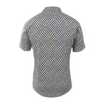 Patterned Short Sleeve Quarter-Zip Polo Shirt // White + Black (3XL)