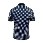 Polka Dot Short Sleeve Quarter-Zip Polo Shirt // Dark Blue + White (S)