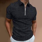 Soft Striped Short Sleeve Quarter-Zip Polo Shirt // Black (2XL)