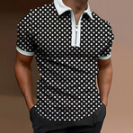 Polka Dot Short Sleeve Quarter-Zip Polo Shirt // Black + White (L)