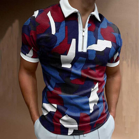 Short Sleeve Contrast Collar Quarter-Zip Polo Shirt // Multicolor (XS)