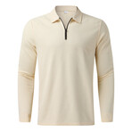 Long Sleeve Waffled Quarter-Zip Polo Shirt  // Khaki (2XL)
