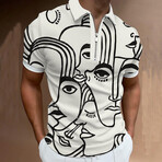 Short Sleeve Contrast Collar Quarter-Zip Polo Shirt // White + Black (2XL)