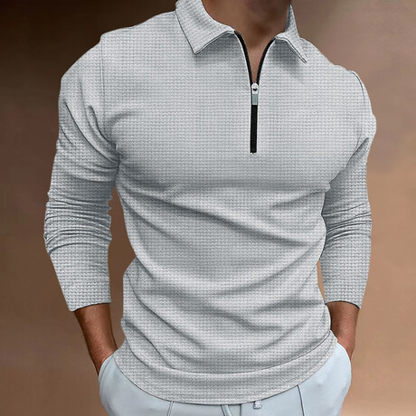 Long Sleeve Waffled Quarter-Zip Polo Shirt  // Gray (XS)