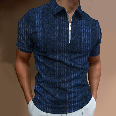 Soft Striped Short Sleeve Quarter-Zip Polo Shirt // Dark Blue (XS)