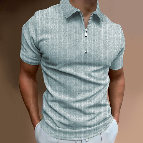 Soft Striped Short Sleeve Quarter-Zip Polo Shirt // Light Gray (XS)