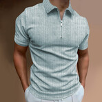 Soft Striped Short Sleeve Quarter-Zip Polo Shirt // Light Gray (2XL)