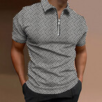 Patterned Short Sleeve Quarter-Zip Polo Shirt // White + Black (3XL)
