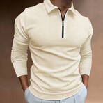 Long Sleeve Waffled Quarter-Zip Polo Shirt  // Khaki (2XL)