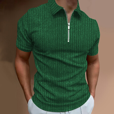 Soft Striped Short Sleeve Quarter-Zip Polo Shirt // Green (XS)