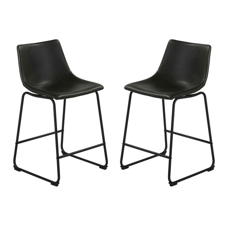 Safi Counterstool in Faux Leather Set of 2 // Distressed Black