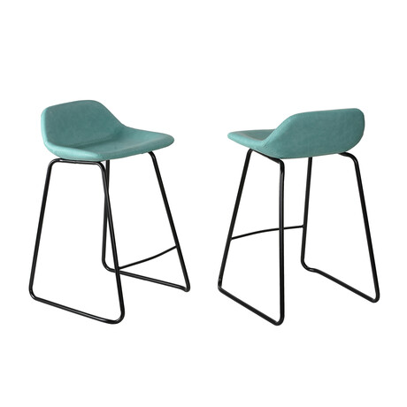 Ava Counterstool in Faux Leather Set of 2 // Aqua Blue