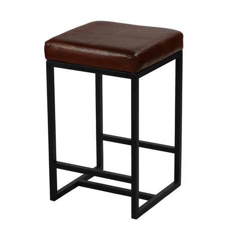 Cognac Backless Counter Stool in Genuine 100% Leather // Brown