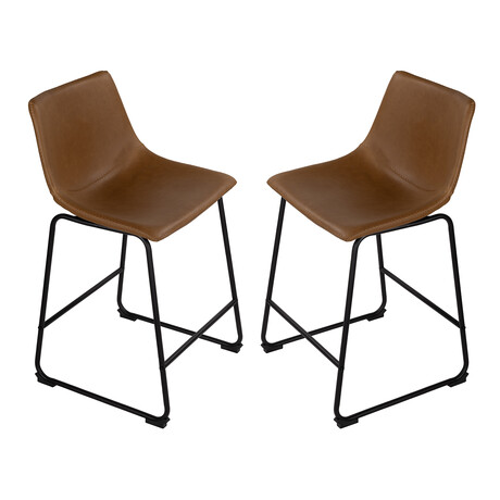 Safi Counterstool in Faux Leather Set of 2 // Saddle Brown