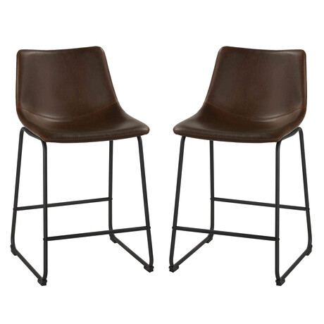 Safi Counterstool in Faux Leather Set of 2 // Coffee Brown
