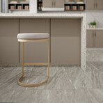 Elon Counter Height Stools in Brushed Gold Stainless Steel // Soft Ivory Fabric