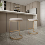 Elon Counter Height Stools in Brushed Gold Stainless Steel // Soft Ivory Fabric