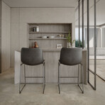 Safi Counterstool in Faux Leather Set of 2 // Distressed Black
